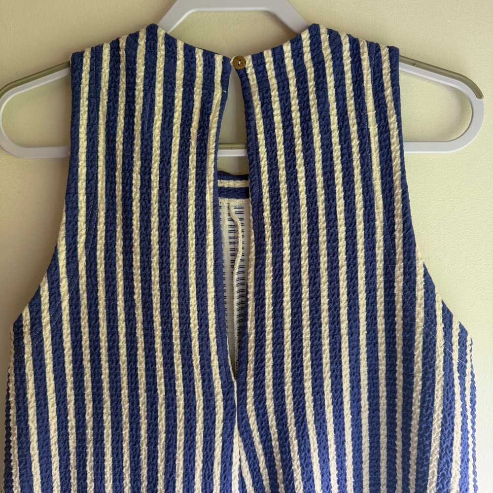 Umgee Blue White Striped Textured Knit Sleeveless Romper Womens Small - Picture 5 of 9